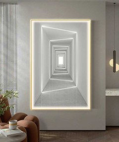 Gold Frame 80*120 Cm White 3D Effect Crytsall Porsalein Painting With Led Light